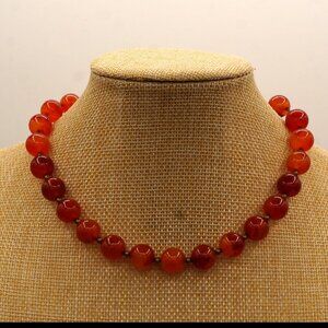 1950s Vintage Bakelite Amber & Brass Round Bead Choker 12-17" Adjustable